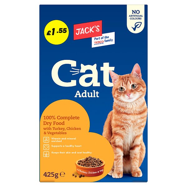 Jack's Cat Adult 100% Complete Dry Food with Turkey, Chicken & Vegetables 425g