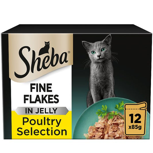SHEBA Fine Flakes Adult Wet Cat Food Poultry Selection in Jelly 12 x 85g