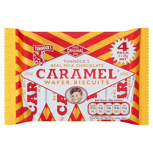 Tunnock's Caramel Wafer Biscuits 4 x 30g — Pack of 20
