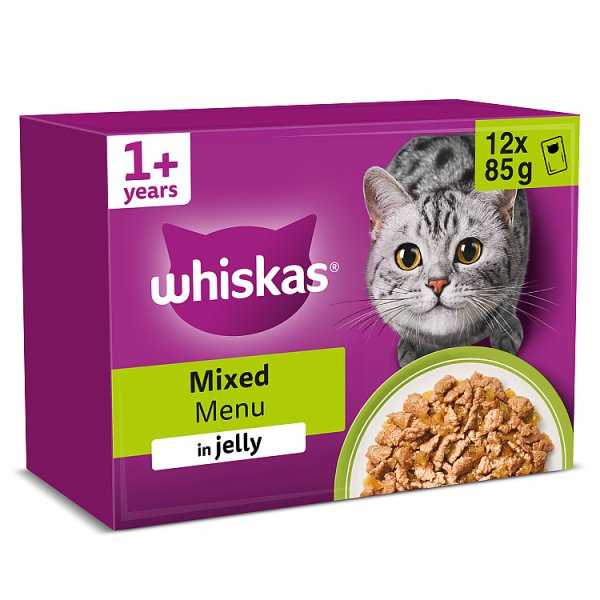 WHISKAS 1+ MIXED Menu Wet Cat Food Pouches in Jelly 12 x 85g
