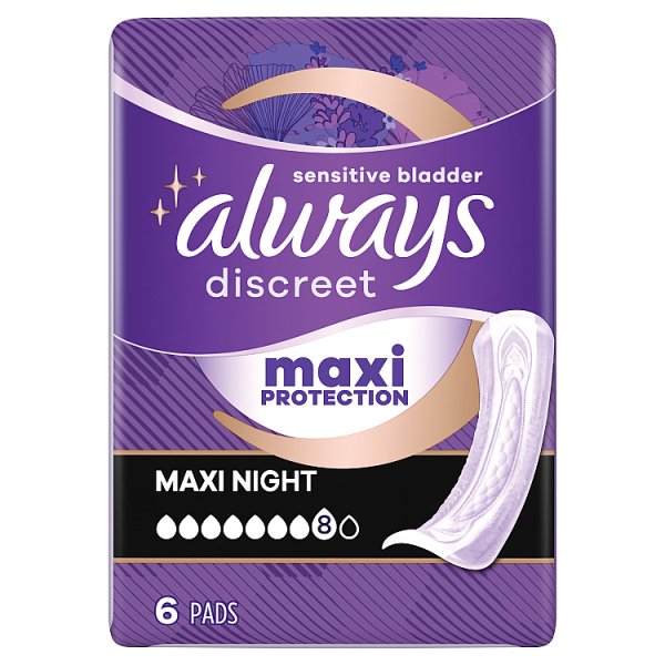 Always Discreet Maxi Night Incontinence Pads Women 6 Pads