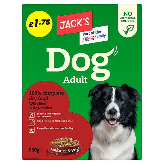 Jack's Dog Adult 100% Complete Dry Food with Beef & Vegetables 950g